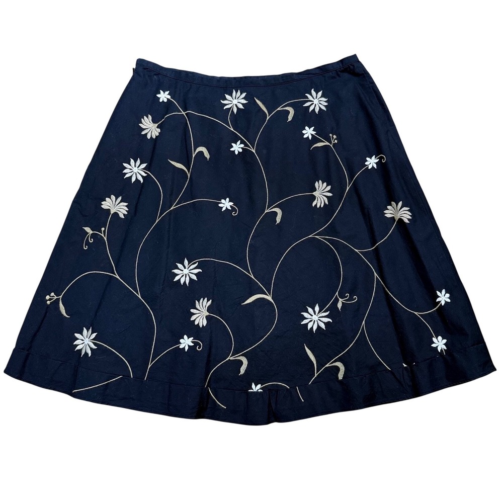 Telluride Clothing Co. Floral Embroidered Skirt Women 6 Black Cottagecore Boho